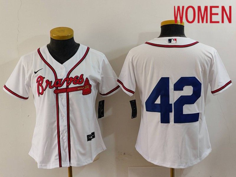 Women Atlanta Braves #42 No Name White Game 2024 Nike MLB Jersey style 2